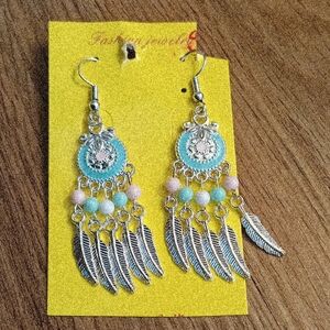 Silver and Blue Dreamcatcher Earrings
